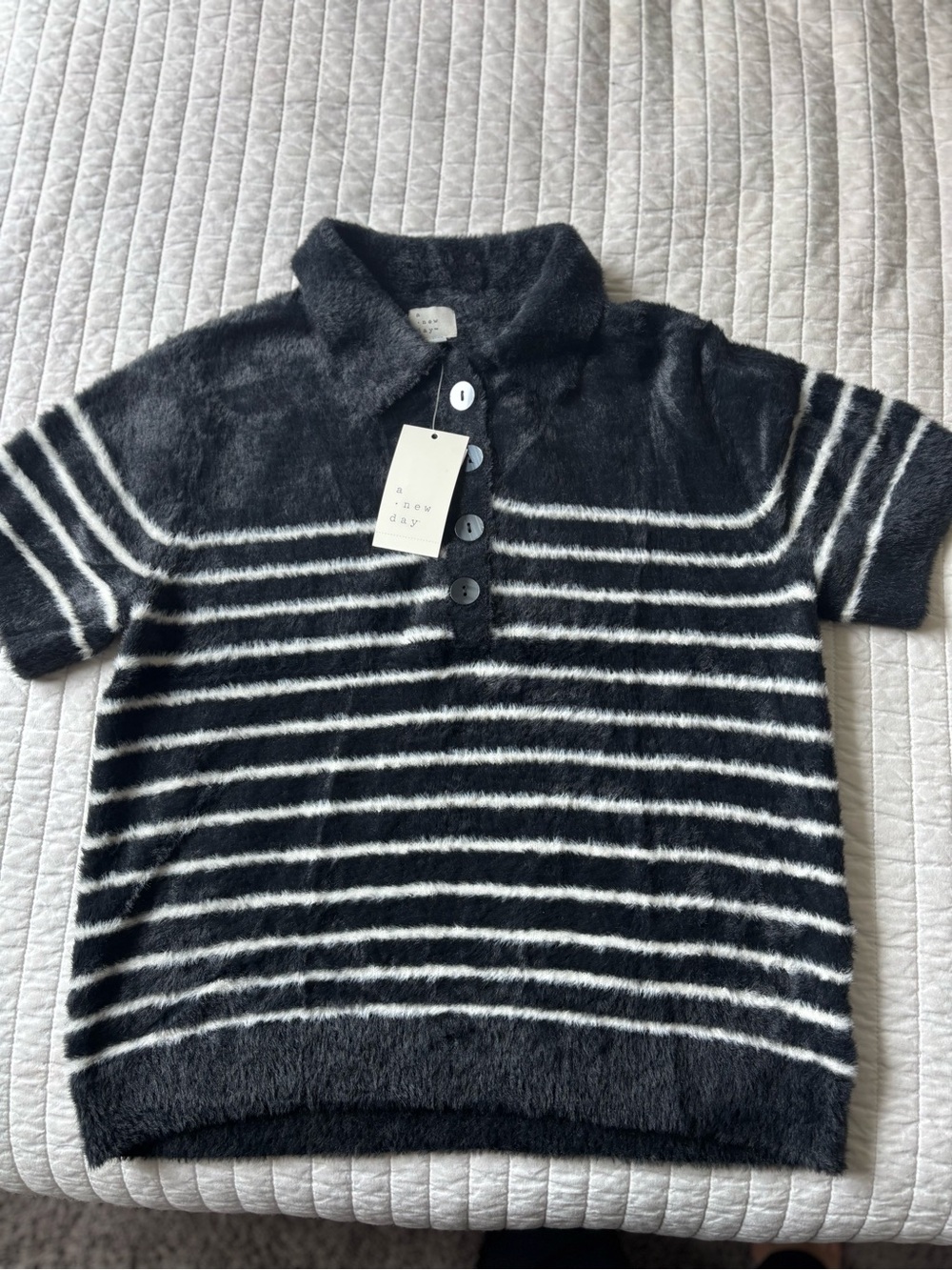 a new day Black and White Striped Short-Sleeve Polo